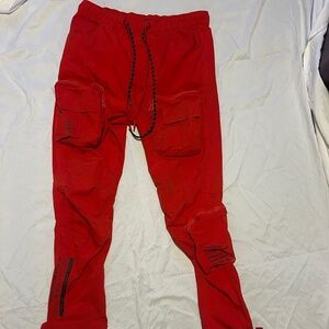 Solid Red Smoke Rise Cargo Pants